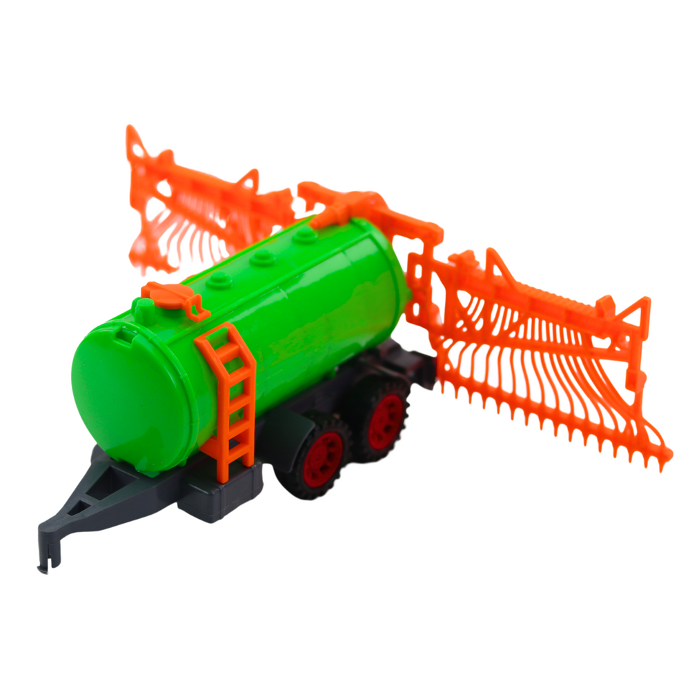 Set tractor agricol cu cisterna si grebla, 52 x 11 x 9 cm, verde / rosu, Lean 24792
