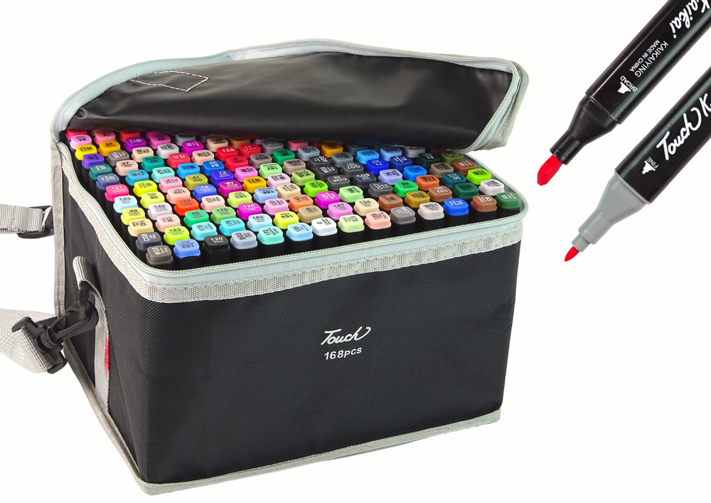 Set markere cu varf lat, multicolor, 168 bucati, Lean 15794