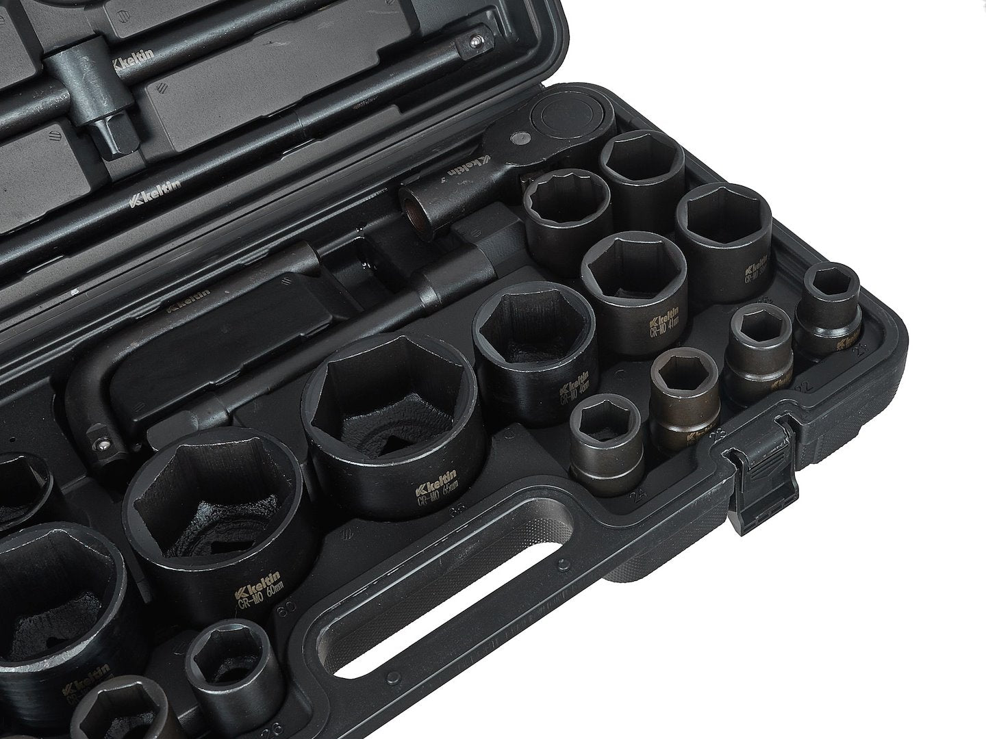 Set chei tubulare de impact, 3 / 4", 1", 6 varfuri, 17-65 mm, 26 piese, Keltin K00095