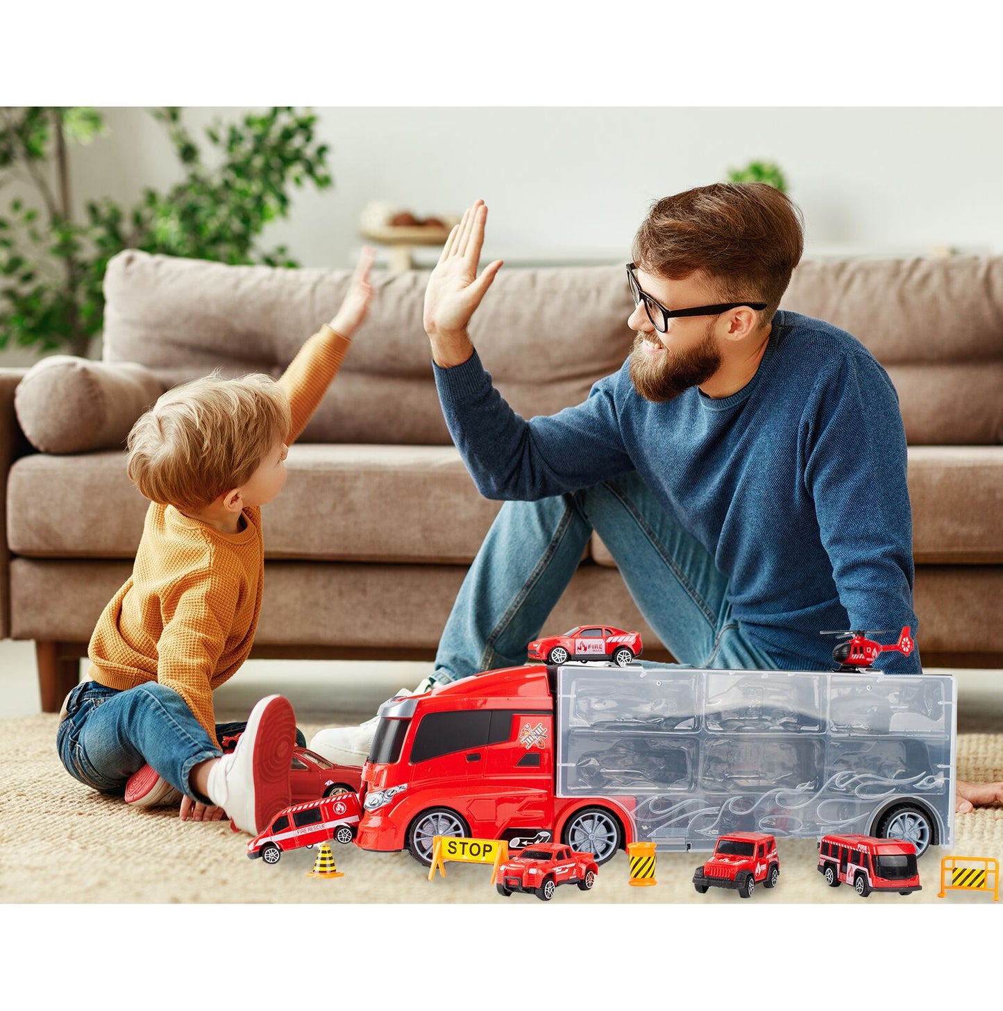 Set camion cu 6 vehicule pompier, MalPlay 108441