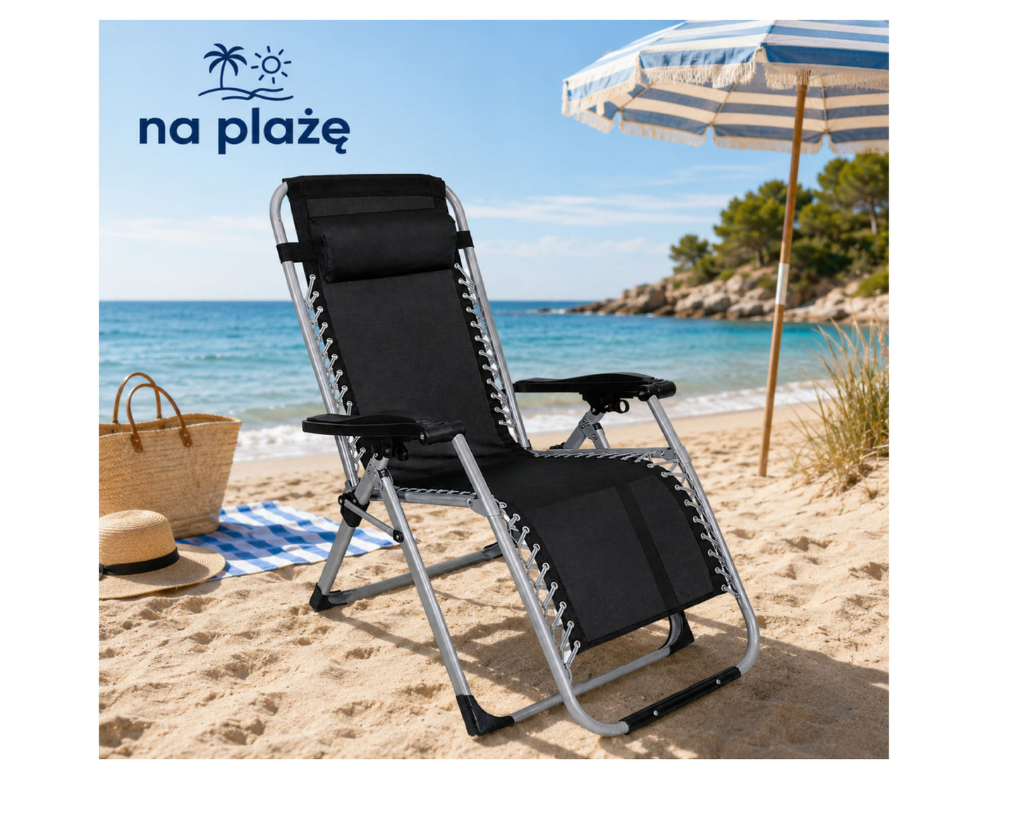Sezlong de gradina cu tetiera, negru, 177 cm, Lean 29245