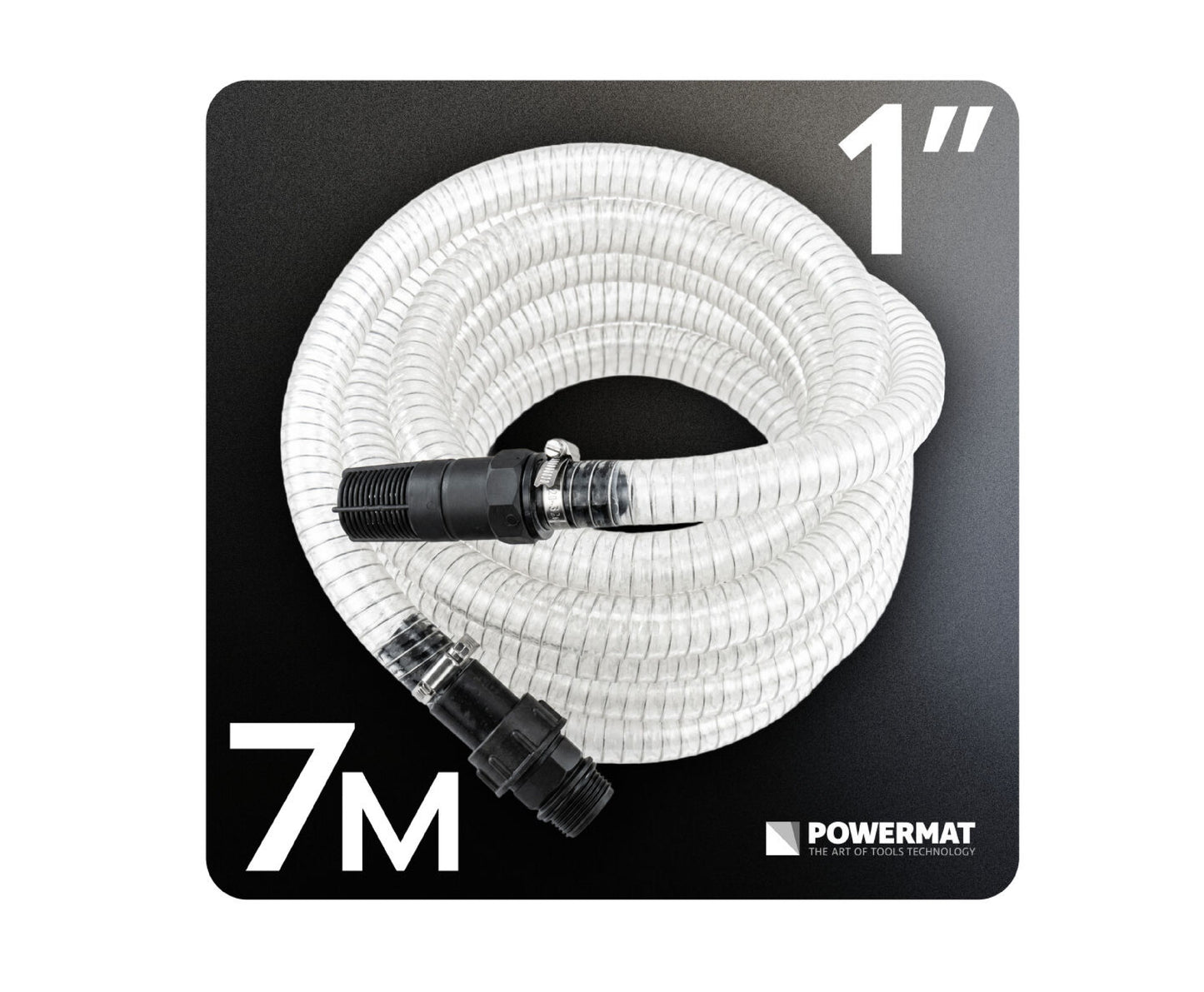 Furtun de aspirare flexibil pentru pompe si hidrofoare, 1", 7 m, Powermat PM-HD-WS-71P
