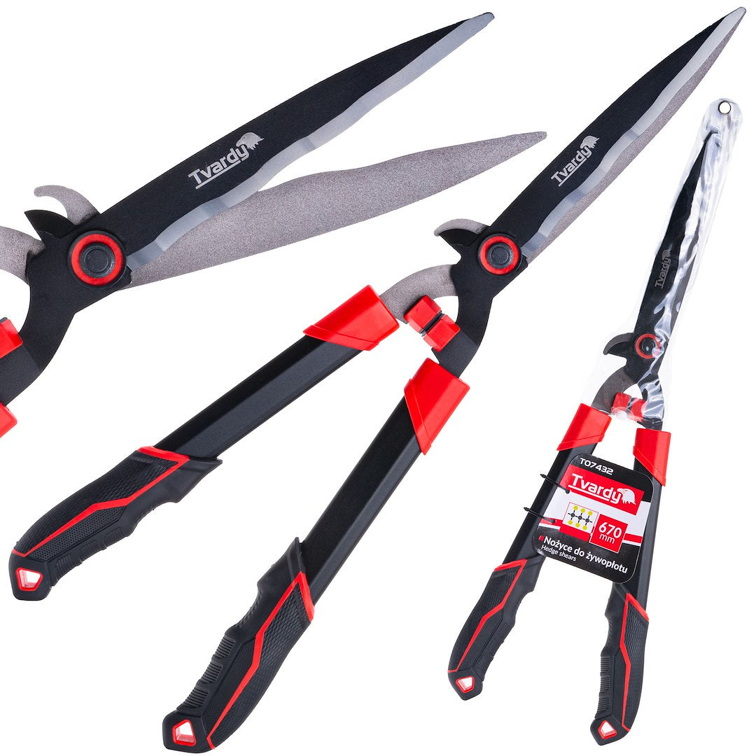 Foarfeca de gradina pentru tuns gardul viu cu lama ondulata, 670 mm, PTFE, Tvardy T07432