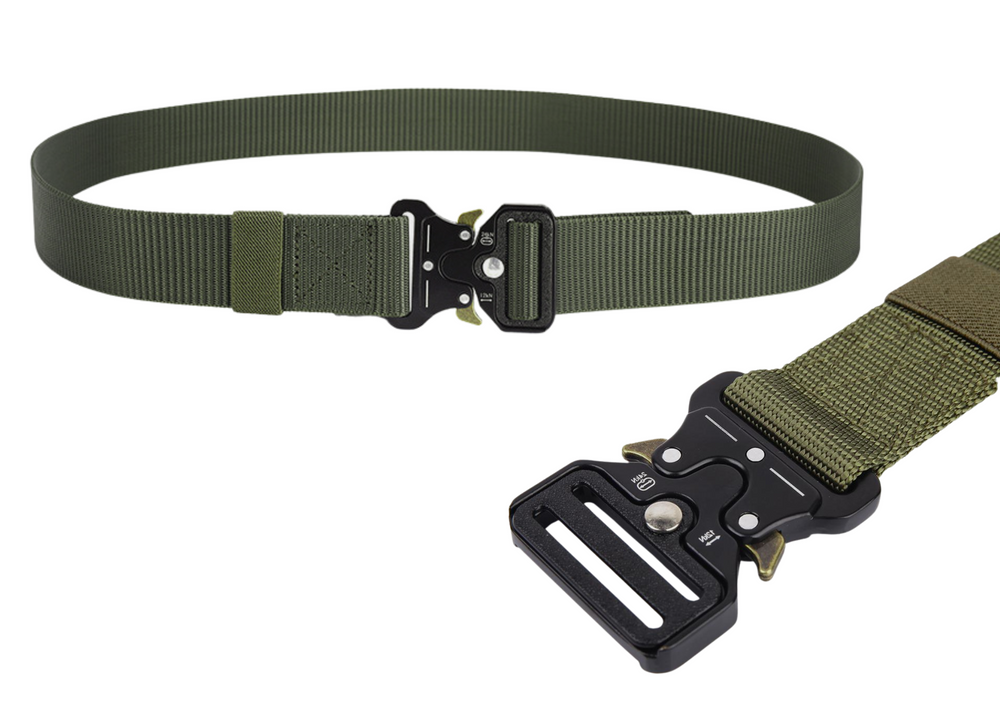 Curea barbati tip militar, nailon, 120 x 3.8 cm, negru / verde, Lean 14398