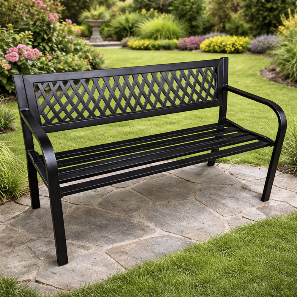 Banca de gradina Park Terrace, spatar metalic, negru, 120 cm, Lean 29325