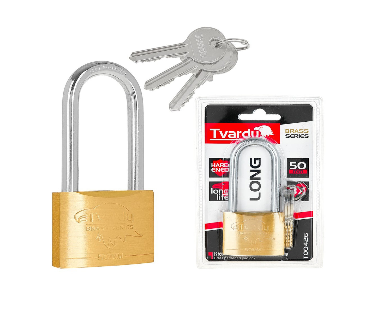 Lacat din alama cu inel lung ranforsat Brass Line, 50 mm, Tvardy T00426