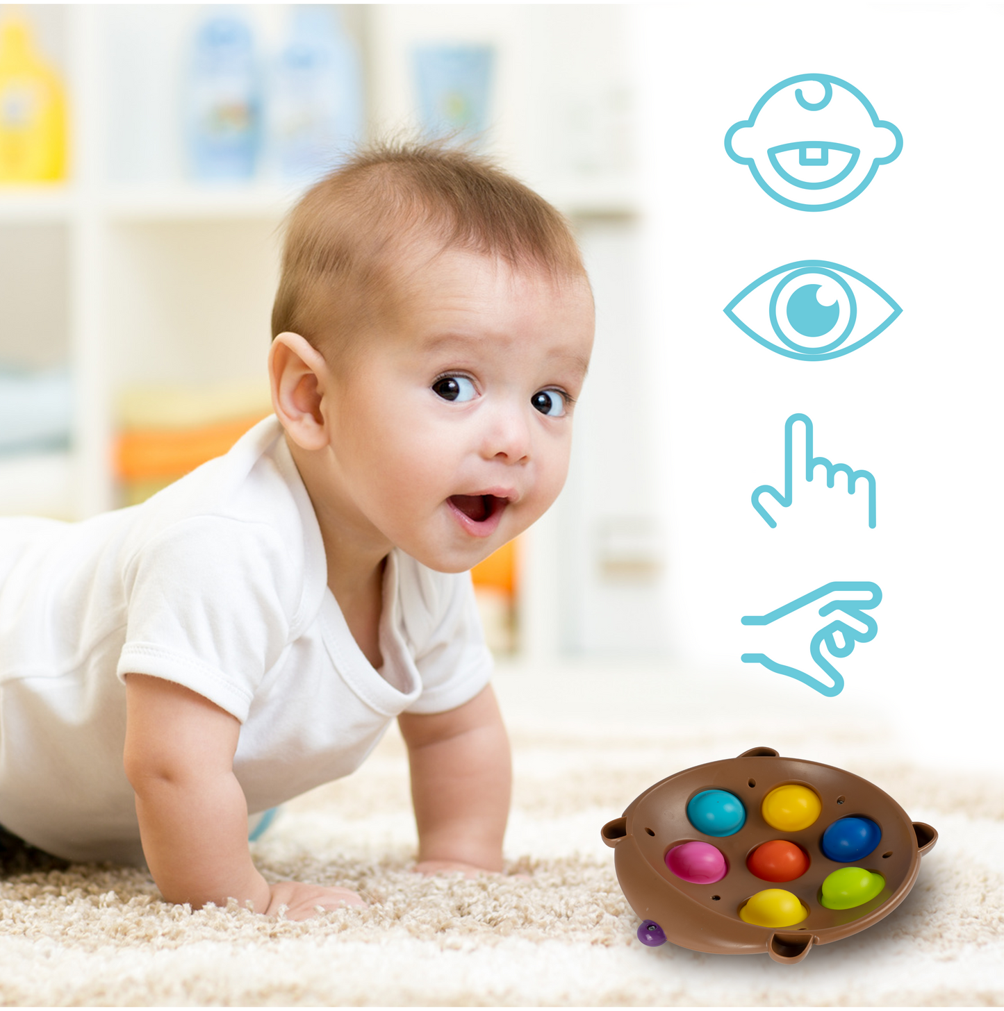 Jucarie senzoriala Pop-It arici, 16cm x 15.5cm x 4cm, MalPlay 111573