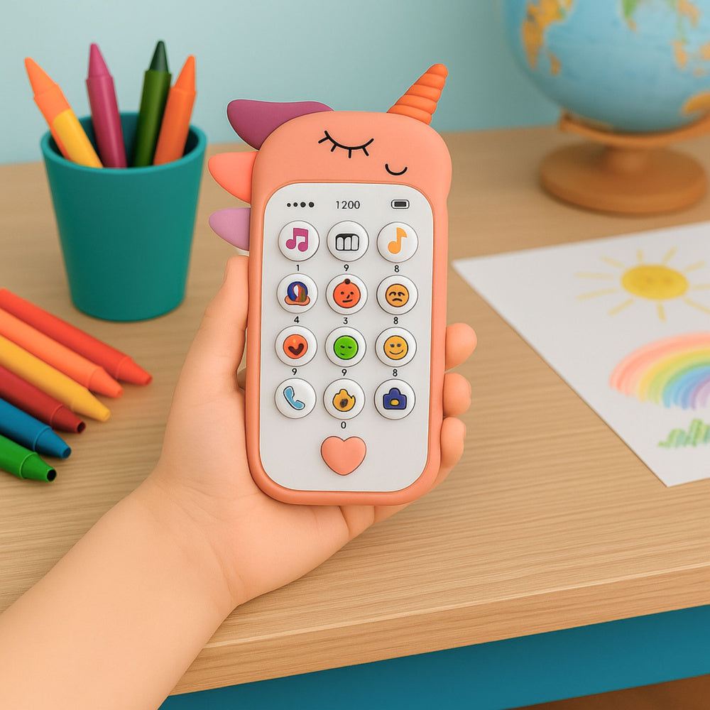 Telefon educational pentru copii cu efecte sonore si luminoase, 14 x 8 cm, roz, Lean 27684