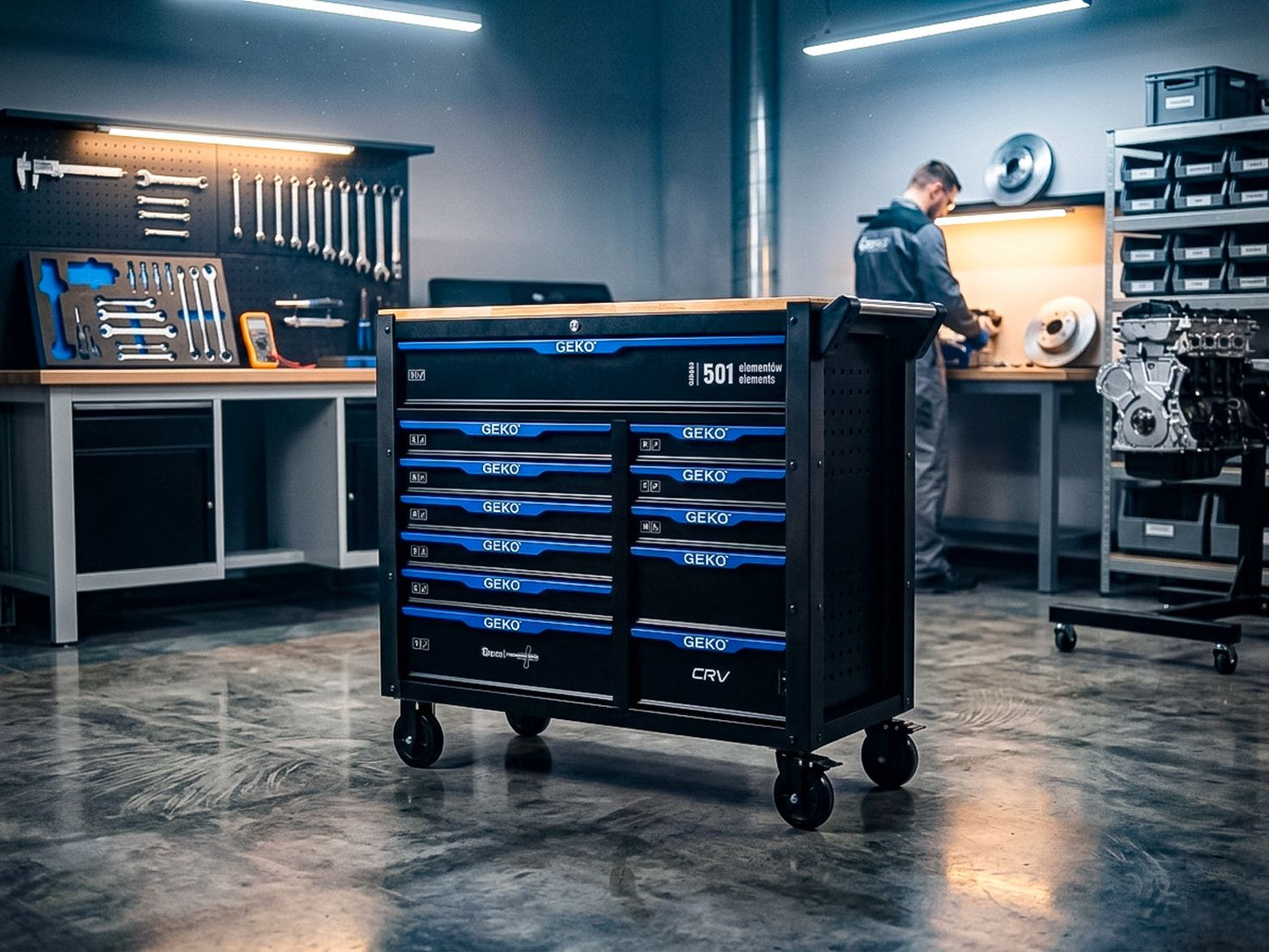 Dulap de scule pentru atelier, 12 sertare, 501 bucati, Geko G10834