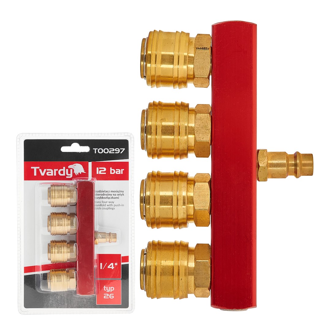 Racord cu 4 cai din alama 1 / 4", conectori rapizi, Tvardy T00297