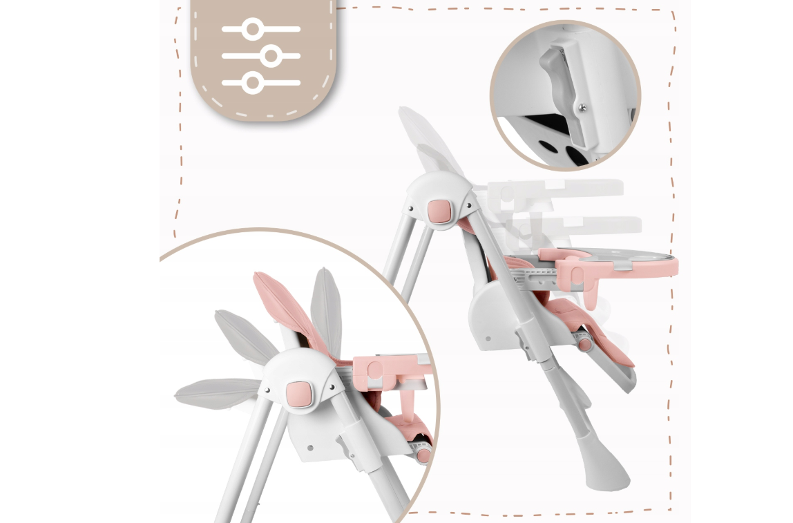 Scaun cu inaltime reglabila pliabil pentru bebelusi cu tava reglabila si roti Deli, 49 x 41 x 31 cm, MalPlay 113586