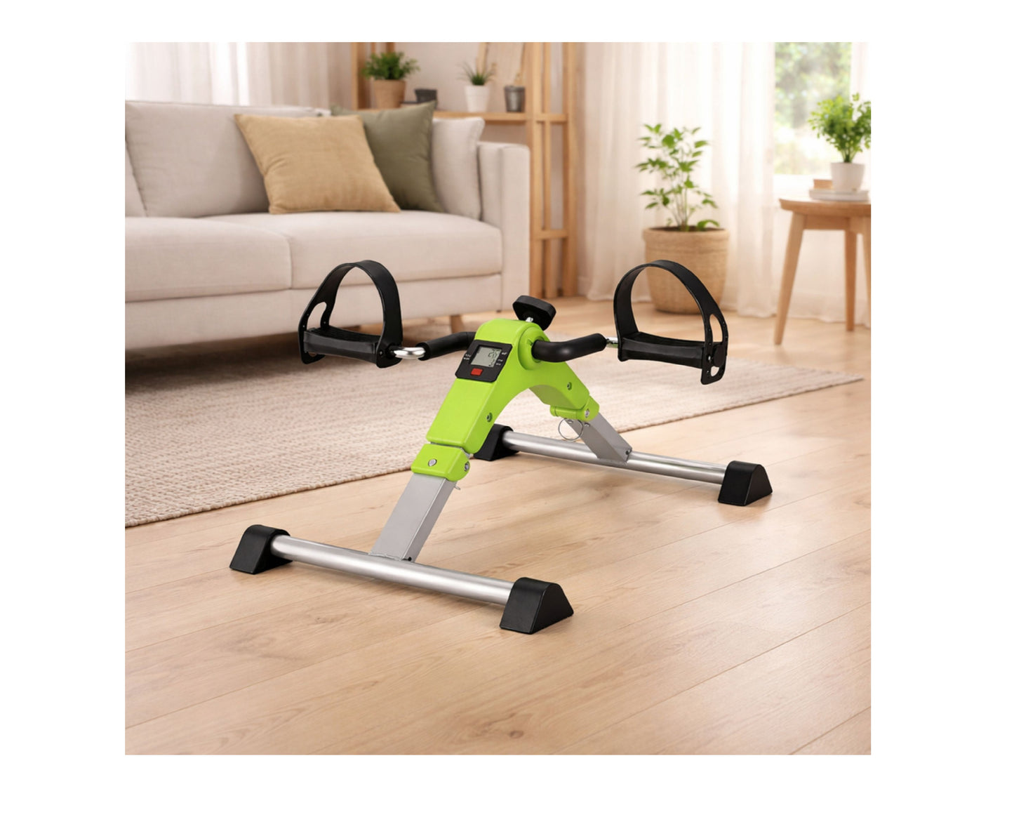Bicicleta fitness 2 in 1 cu contracontor LED, verde, dimensiuni compacte, Lean 29308