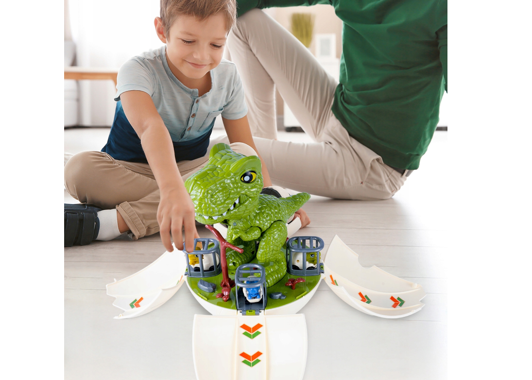 Jucarie interactiva dinozaur tip lansator cu pista 2 in 1, MalPlay 112433