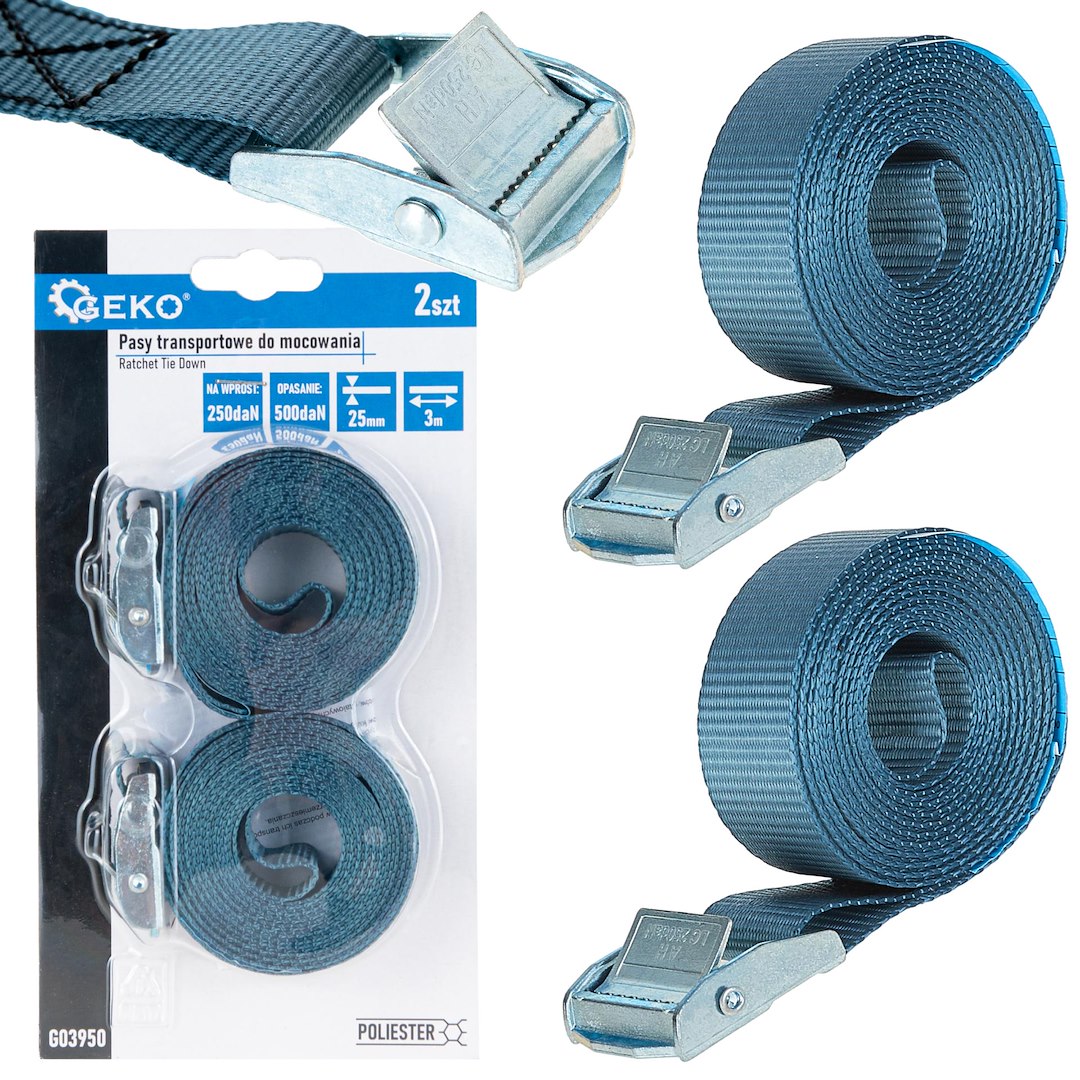Set curele transport, 25 mm x 3 m, capacitate maxima 500 kg, Geko G03950