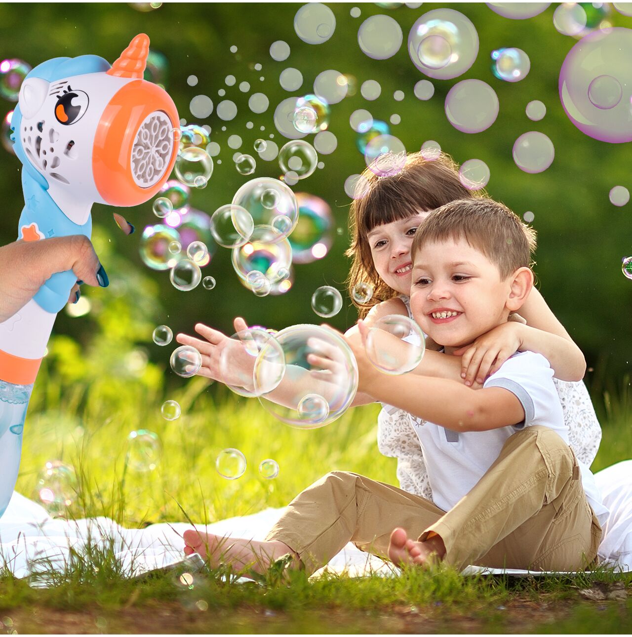 Pistol cu bule de sapun unicorn, 180 ml, MalPlay 111495