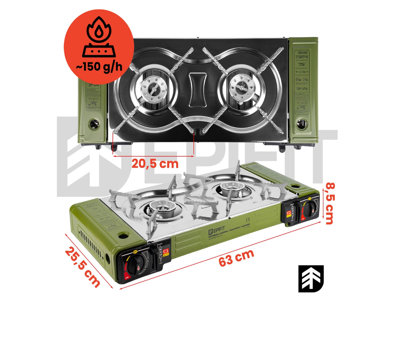 Aragaz de camping cu 2 arzatoare SPARK100 DOUBLE, verde, 2 x 2500 W, MalTec 114503