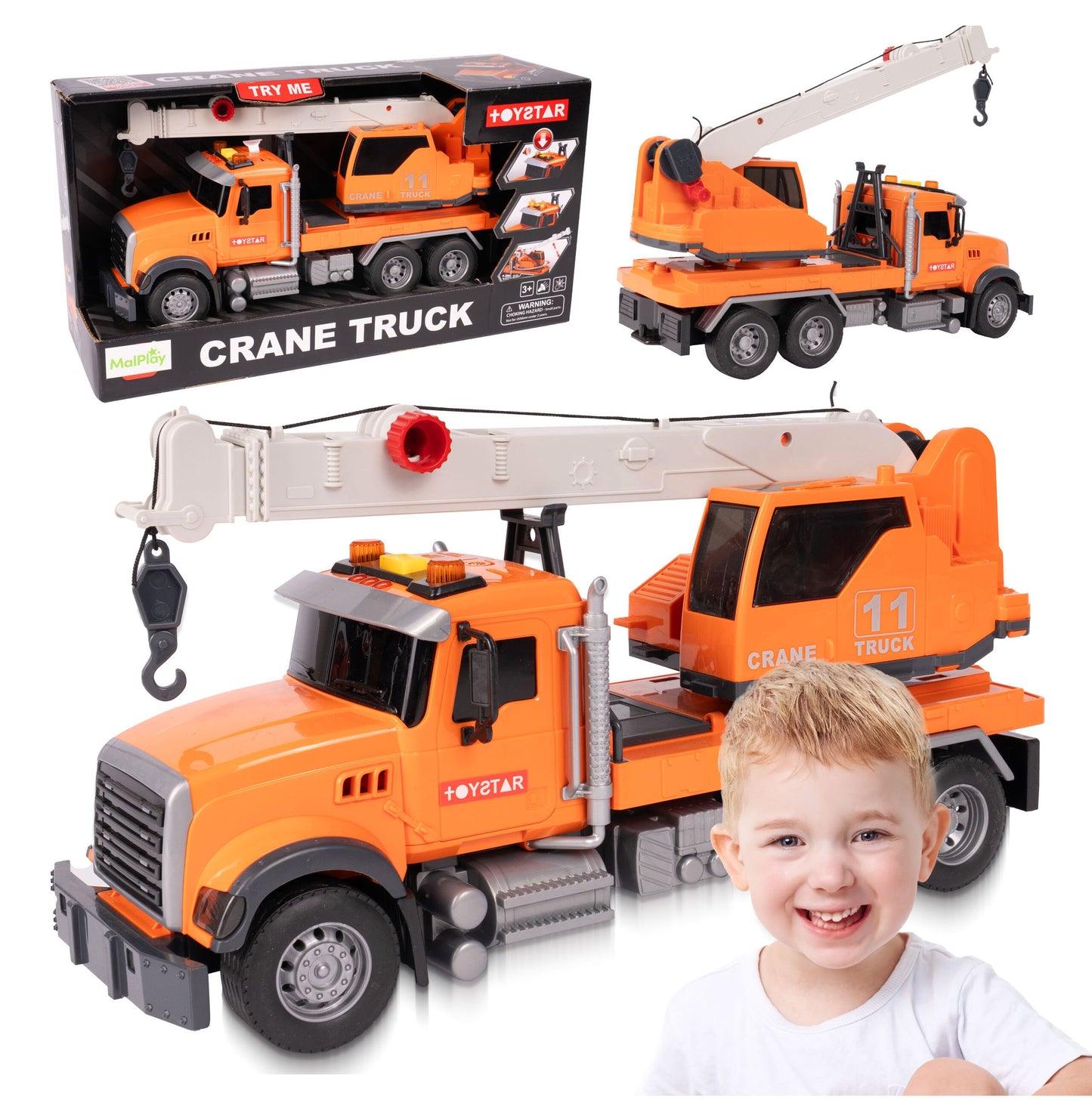 Macara de jucarie pentru copii, rotire 360 de grade, lumini intermitente si sunete realiste, scara 1:14, MalPlay 113599