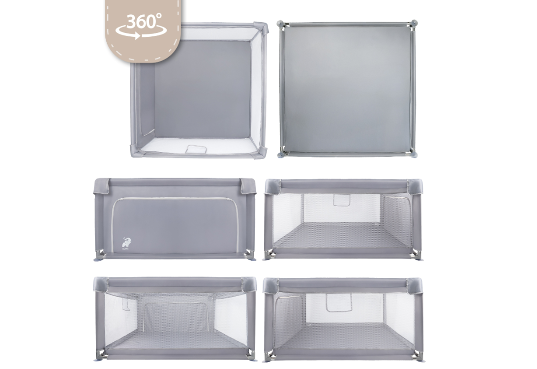 Tarc de joaca pentru copii cu buzunar din plasa Kivo, 120 x 120 cm, gri, MalPlay 113160