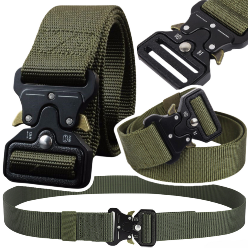 Curea barbati tip militar, nailon, 120 x 3.8 cm, negru / verde, Lean 14398