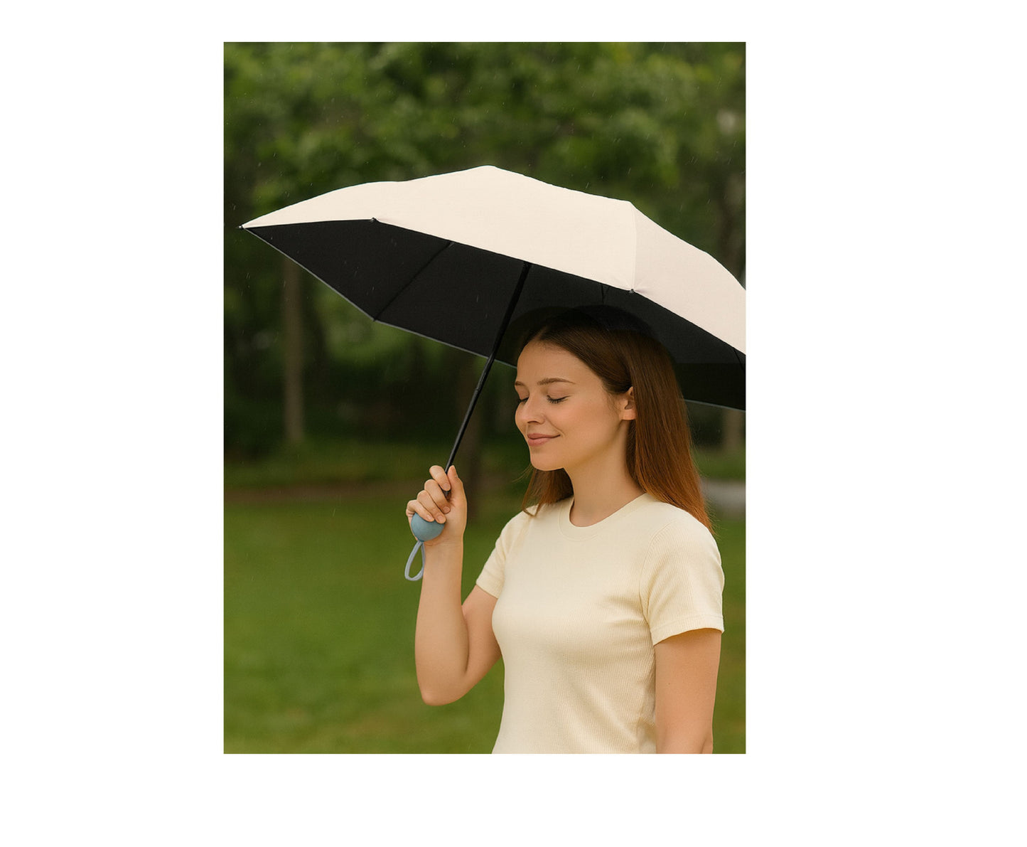 Umbrela pliabila cu protectie UV UPF 50+, 90 cm, husa bej, Lean 27698