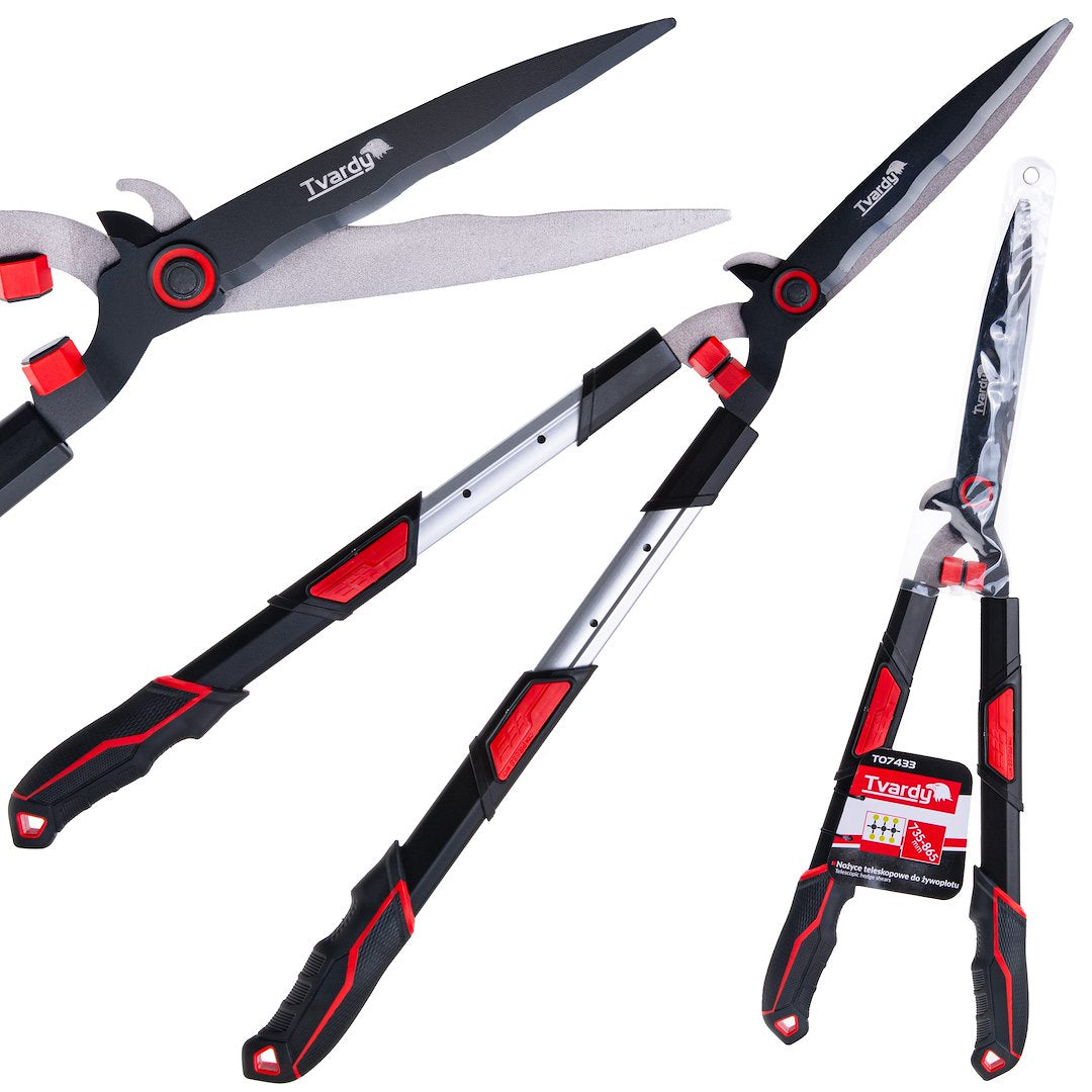 Foarfeca de gradina telescopica pentru gardul viu cu lama ondulata, 735 - 865 mm, PTFE, Tvardy T07433