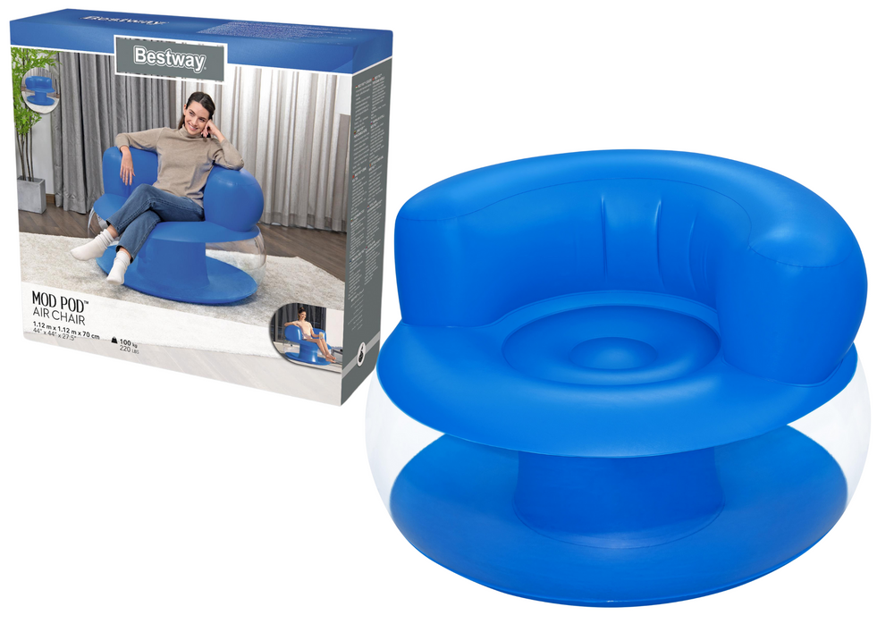 Fotoliu gonflabil, 112 x 112 x 70 cm, design ergonomic, PVC, albastru, Lean 22595