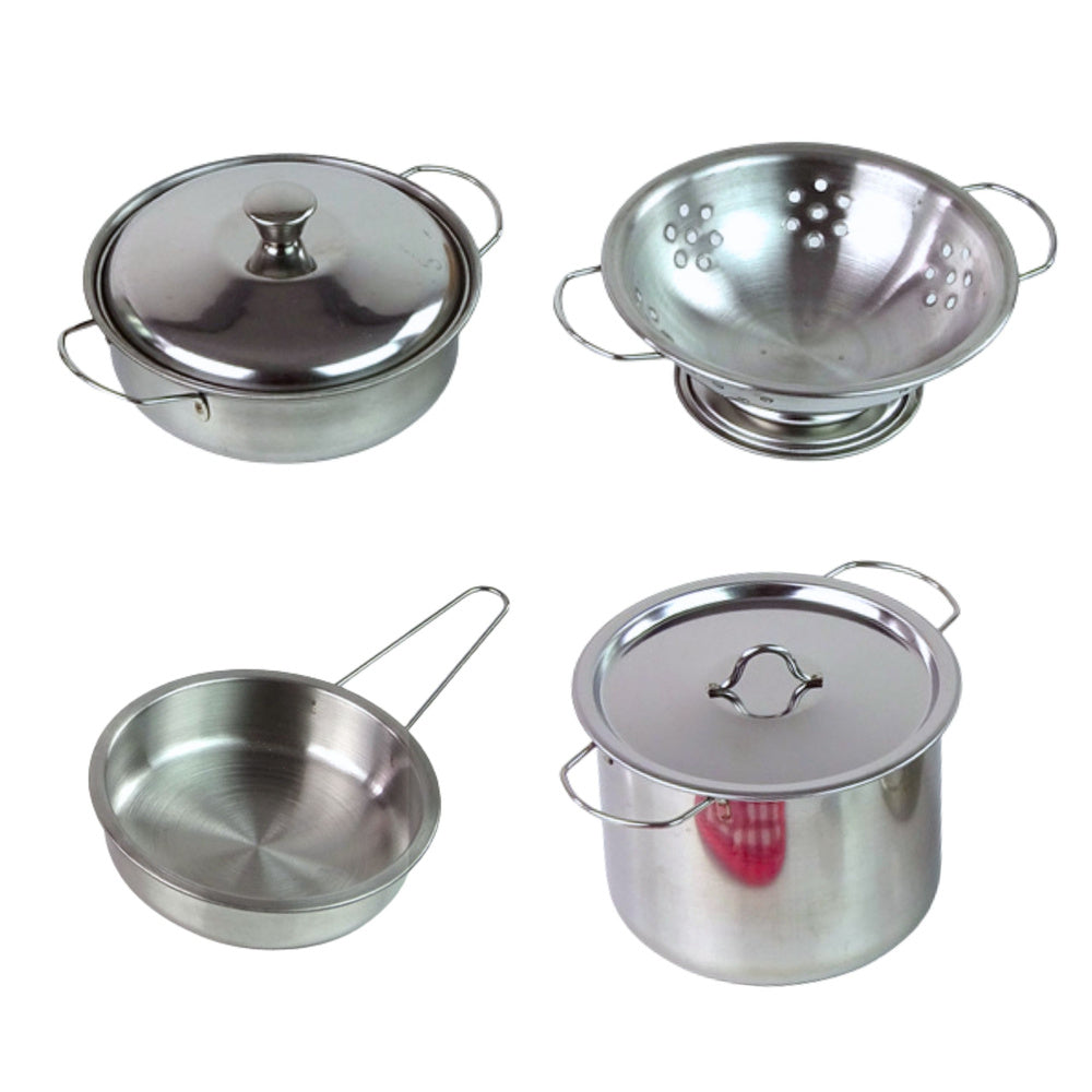Set de bucatarie pentru copii, accesorii metalice, argintiu, 38 x 22 x 12 cm, Lean 15621