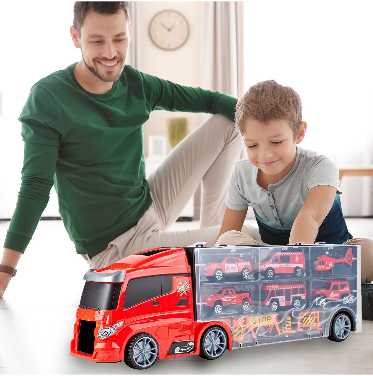 Set camion cu 6 vehicule pompier, MalPlay 108441