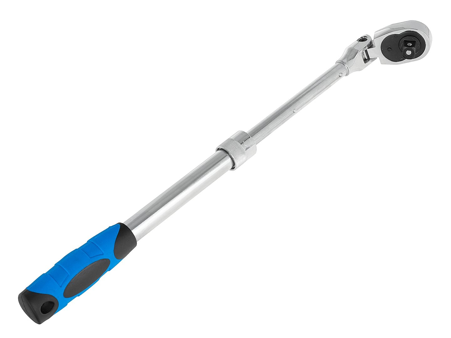 Cheie cu clichet cu cap flexibil si maner telescopic, 1 / 2", 370-510 mm, 72 T, Cr-V, Geko G10127