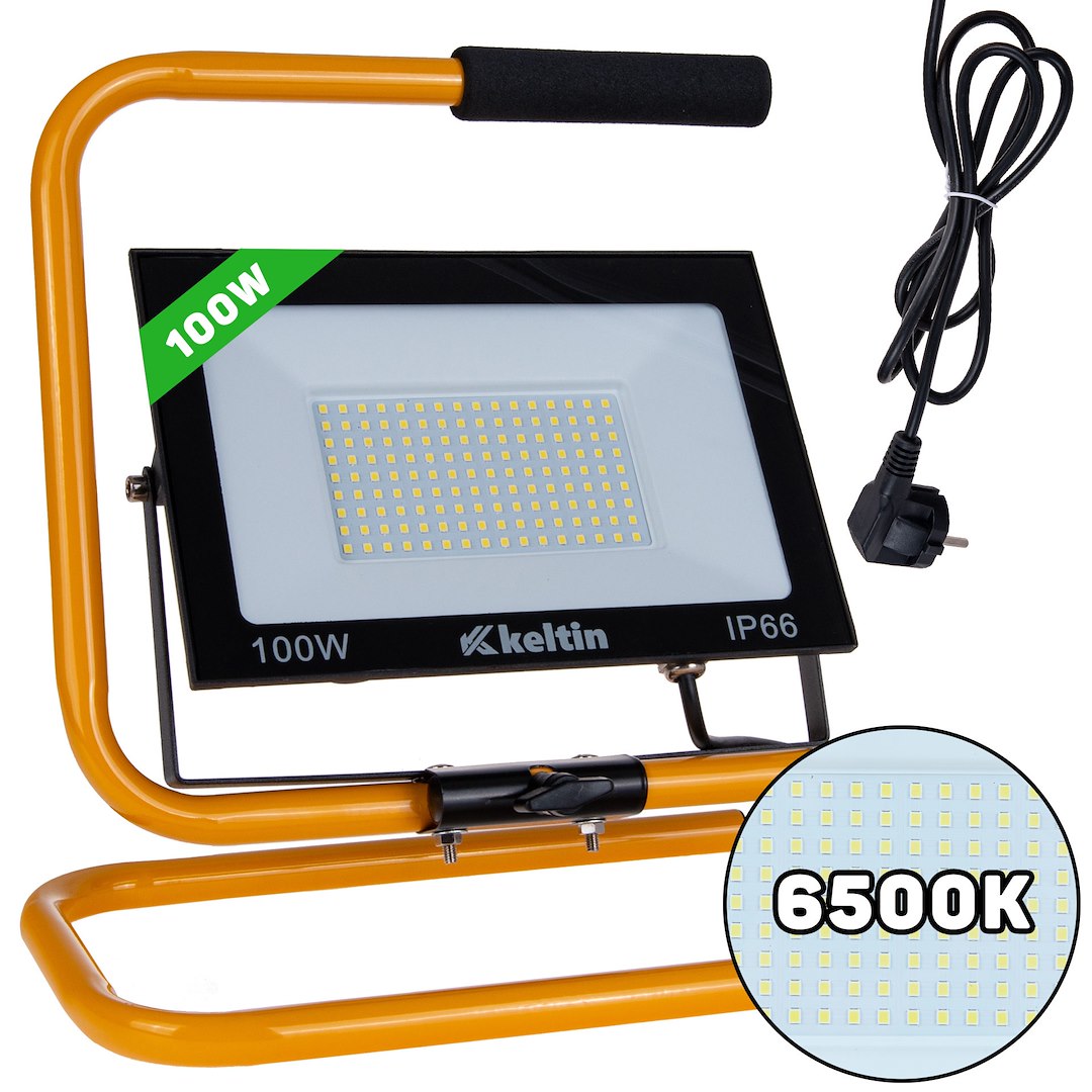 Reflector LED cu suport si cablu, 100 W, 6500 K, alb rece, Keltin K02056