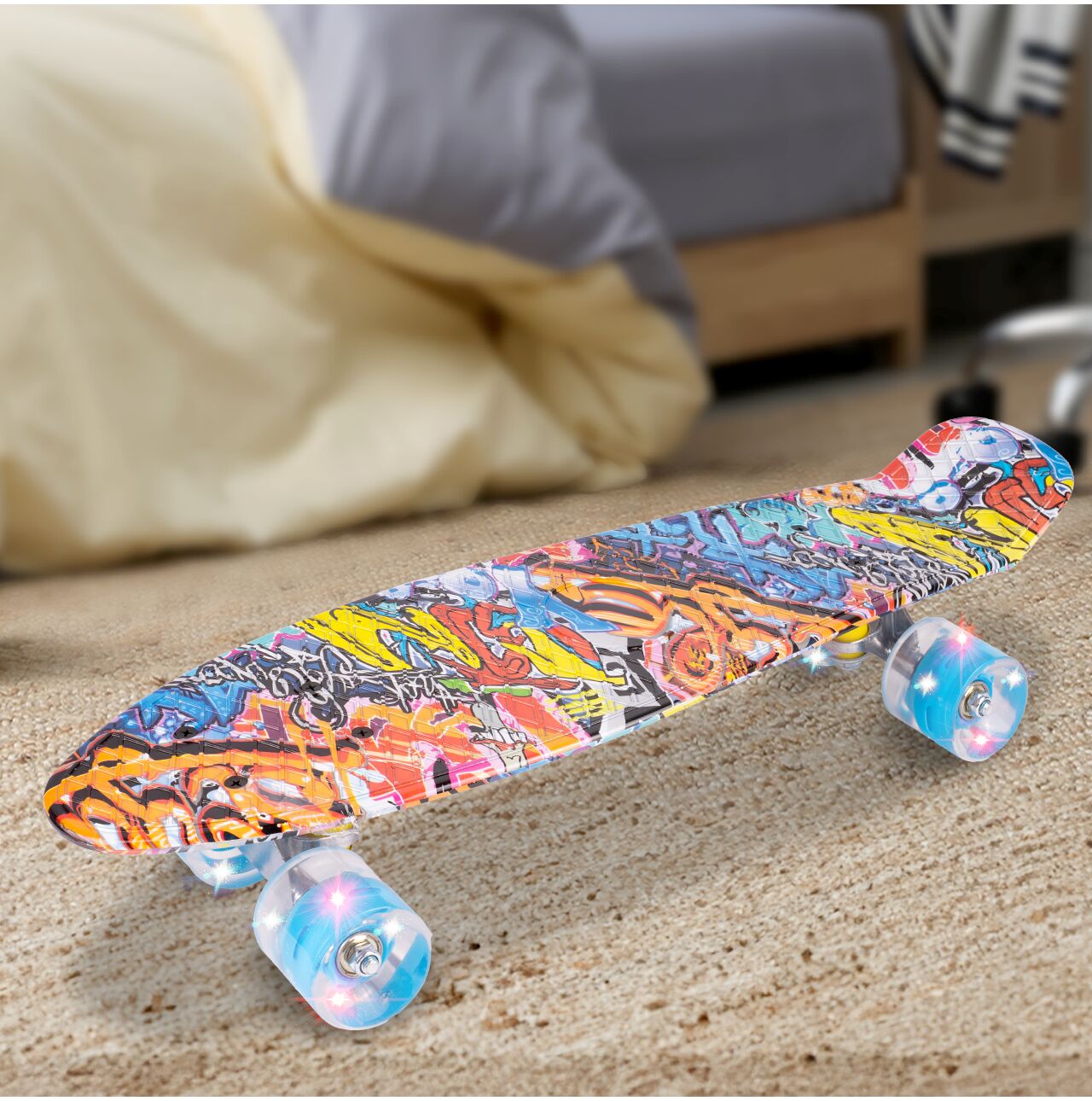 Skateboard Graffiti cu roti luminoase LED RGB, 56x14,5cm, MalPlay 112333