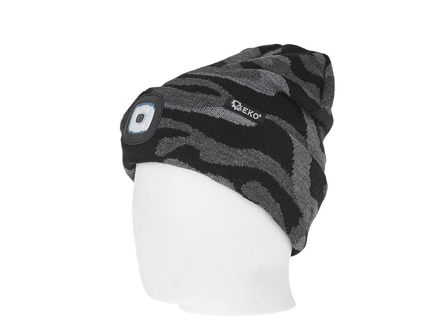 Caciula de iarna cu lanterna LED reincarcabila, camuflaj, Geko G90411