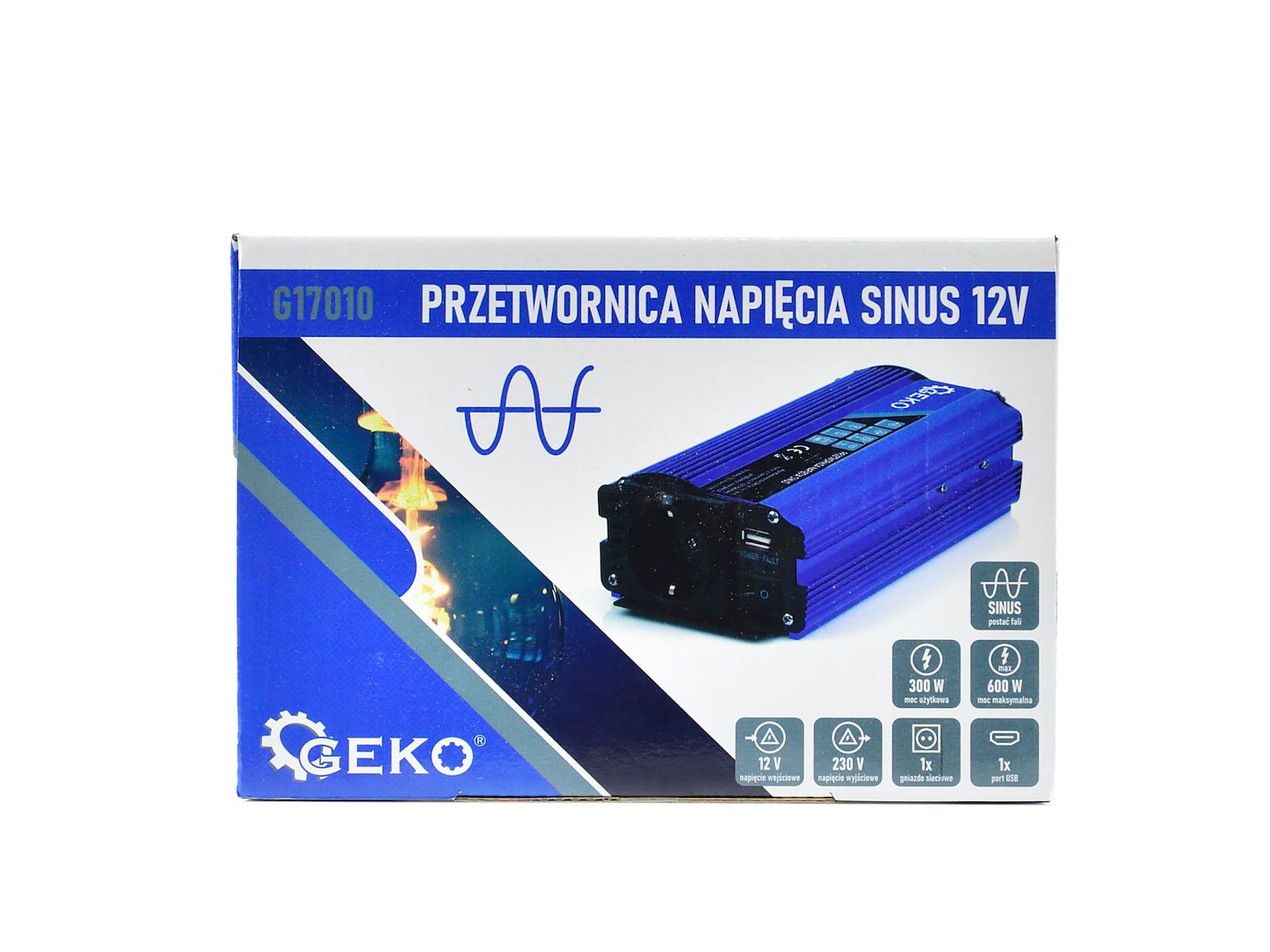 Convertor de tensiune sinus, 12 V / 230 V, 300 / 600 W, Geko G17010
