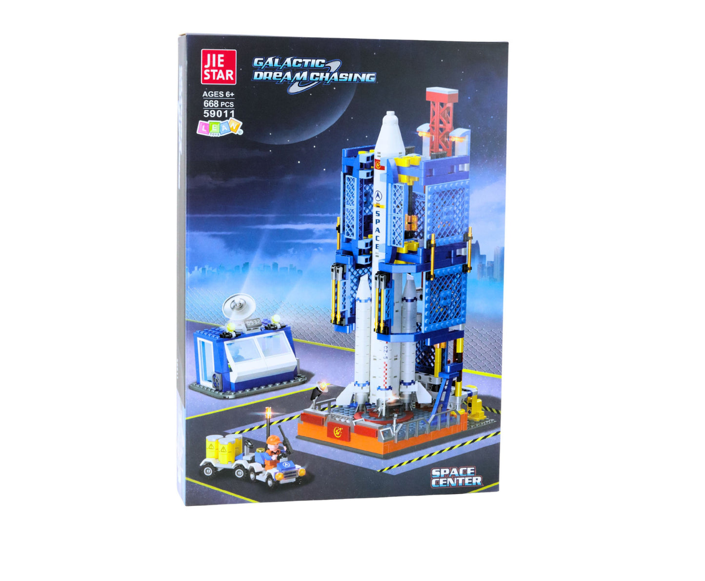 Set de constructie Statie spatiala cu racheta, 32 x 8 cm, multicolor, 668 piese, Lean 28151