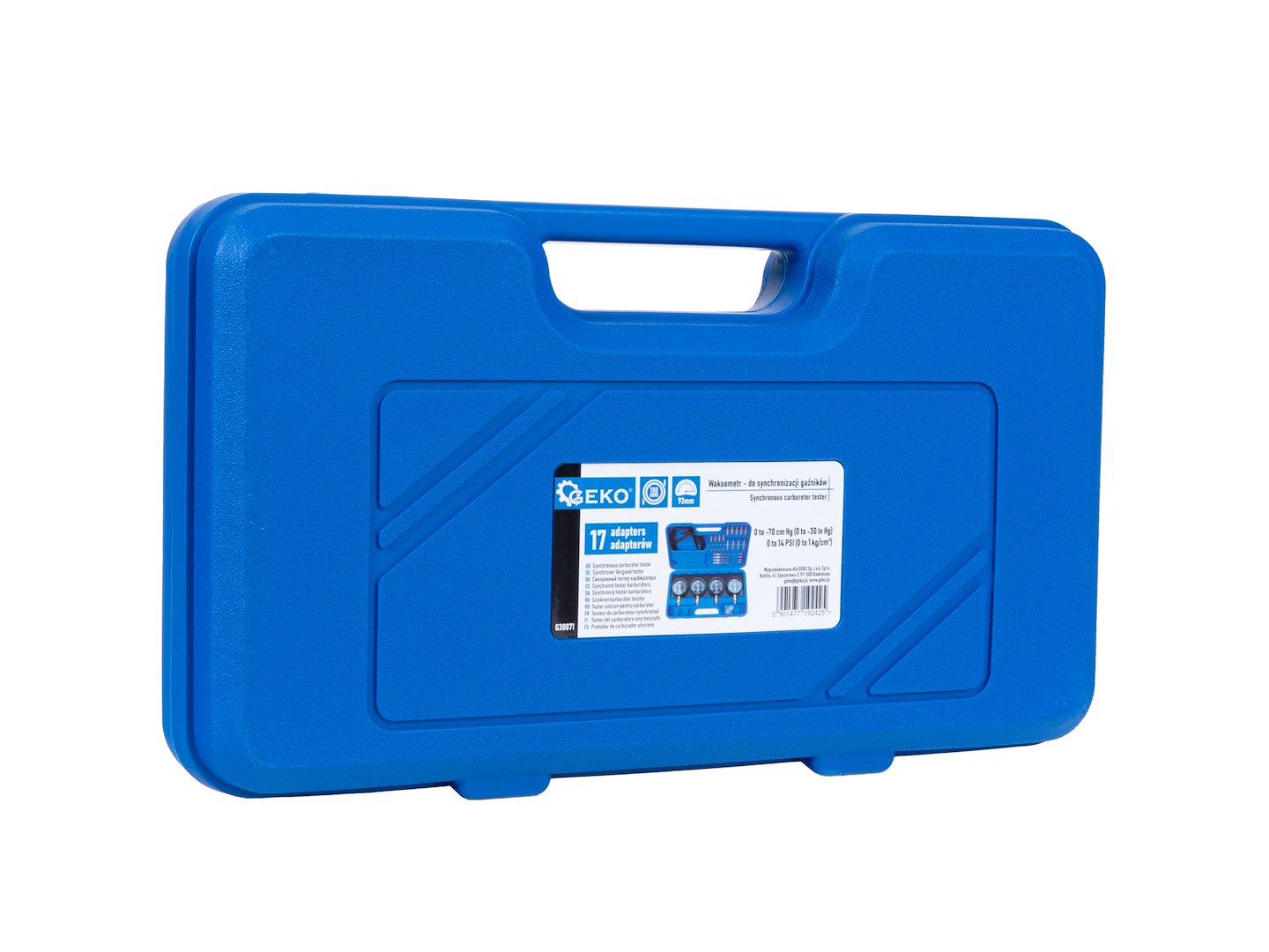 Kit tester si sincronizare carburatoare, set 4 manometre, 26 elemente, Geko G30071