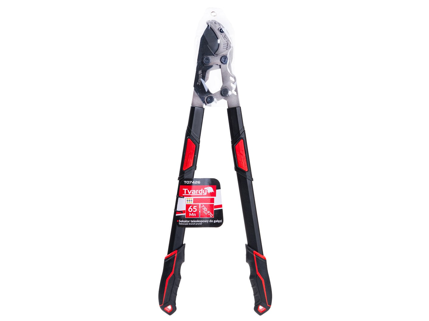 Foarfeca telescopica de gradina cu lama tip nicovala si angrenaj, 730 - 970 mm, 65 Mn, PTFE, Tvardy T07426