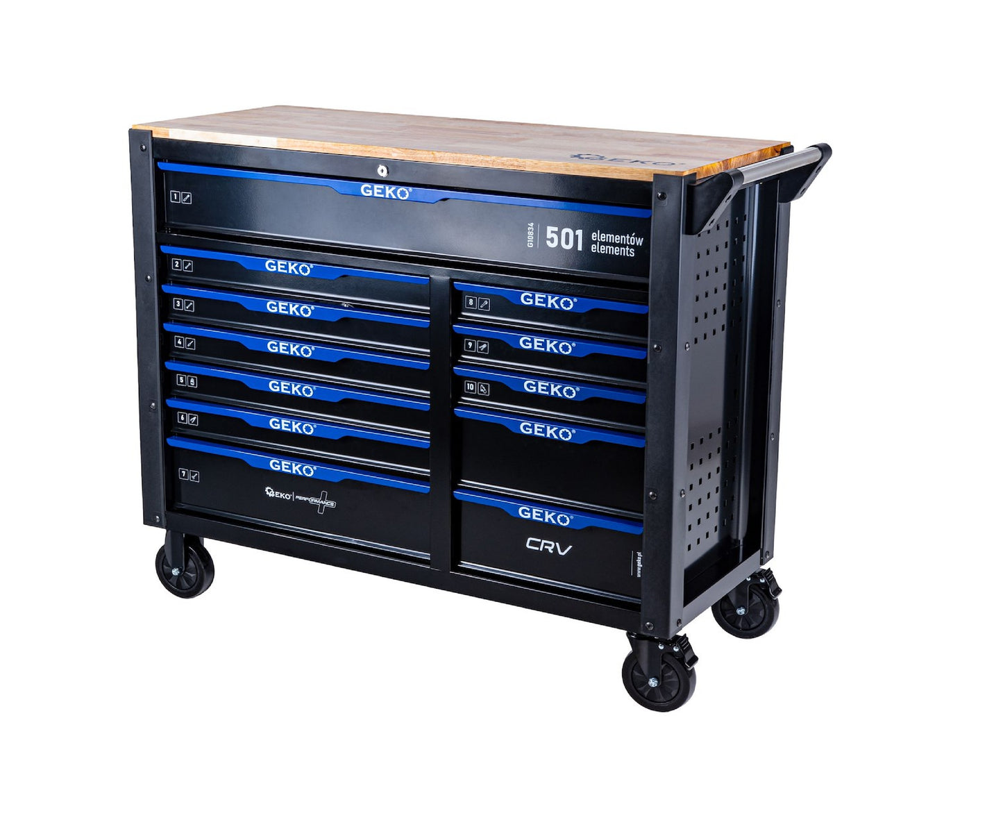 Dulap de scule pentru atelier, 12 sertare, 501 bucati, Geko G10834