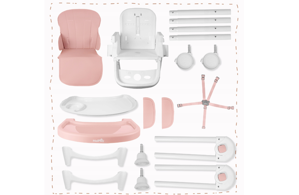 Scaun cu inaltime reglabila pliabil pentru bebelusi cu tava reglabila si roti Deli, 49 x 41 x 31 cm, MalPlay 113586