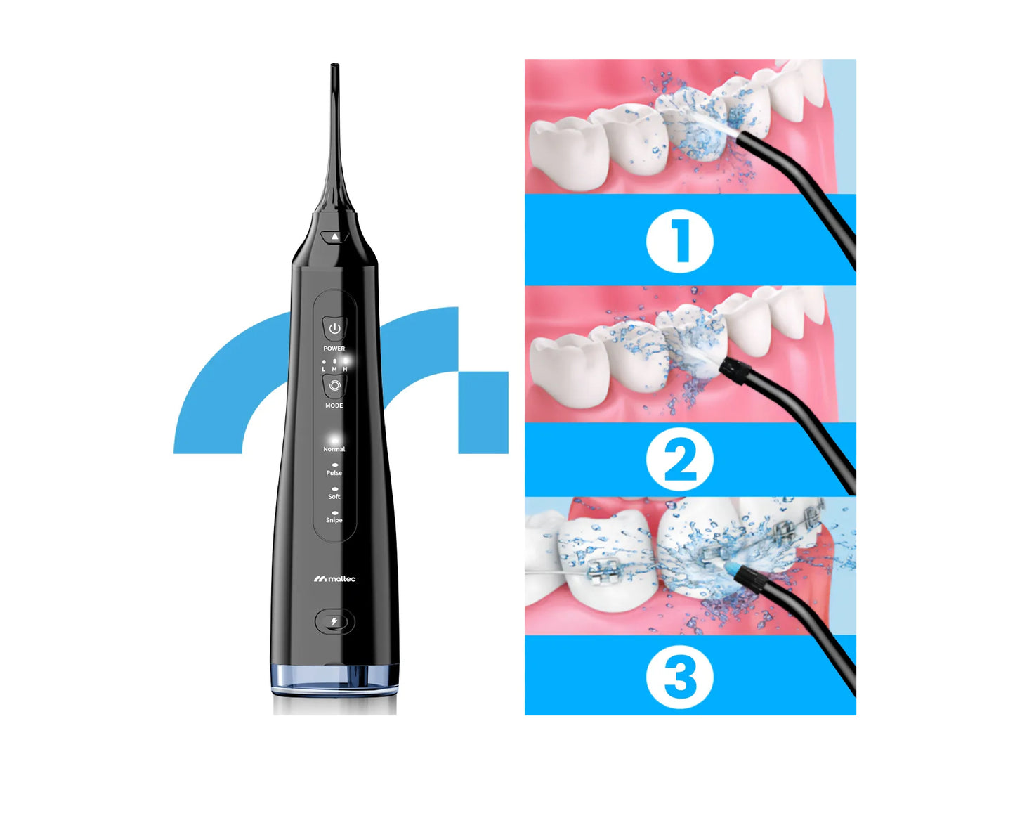 Irigator dentar Toothie X60 cu 6 duze interschimbabile, 4 moduri de functionare, 150 PSI, MalTec 113313