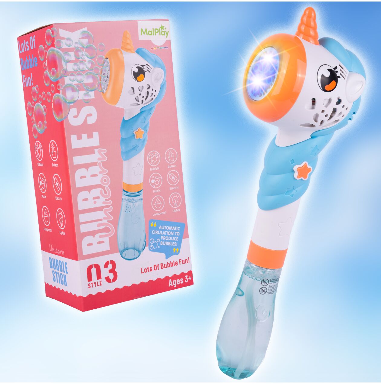 Pistol cu bule de sapun unicorn, 180 ml, MalPlay 111495