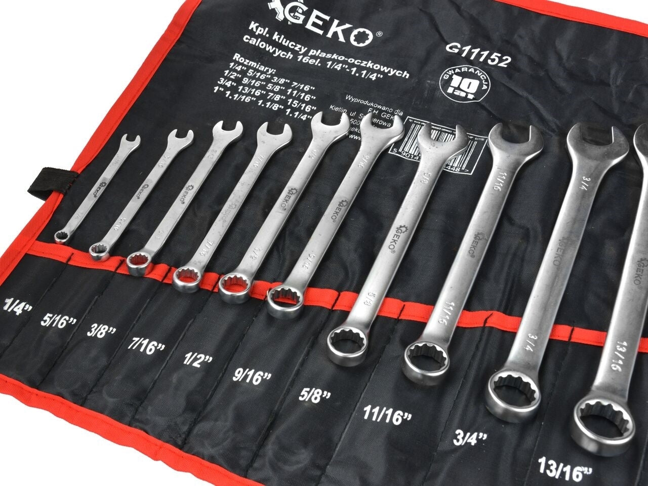 Set de chei combinate, Geko, 16 piese, 1/4"-1.1/4"