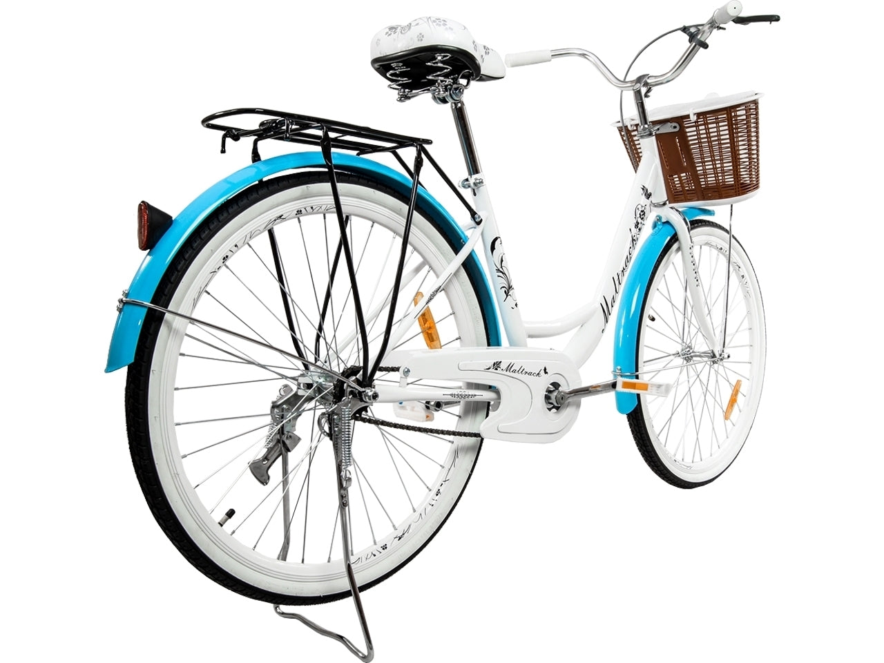 Bicicleta de Oras MalTrack Blue Mare, Roti 26 Inch, Cos Cumparaturi si Motive Florale