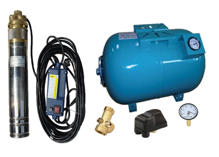 Kit complet sistem hidrofor, pompa submersibila Maxima SKM 100/50, rezervor de 50 litri cu manometru, presostat, racord 5 cai, manometru, 03034012/50M