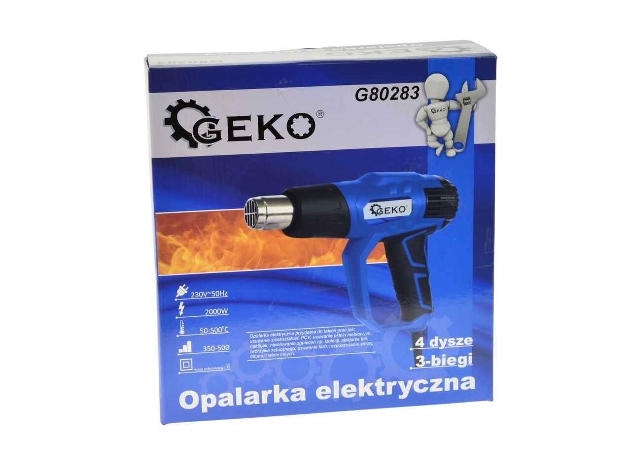 Pistol aer cald 2000W, 3 trepte de viteza + duze, Geko G80283