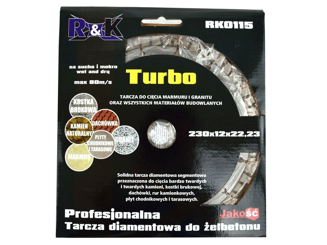 Disc diamantat, 230x12x22.23mm, argintiu, pentru beton, granit, marmura, Armatura Turbo R&K, RK0115