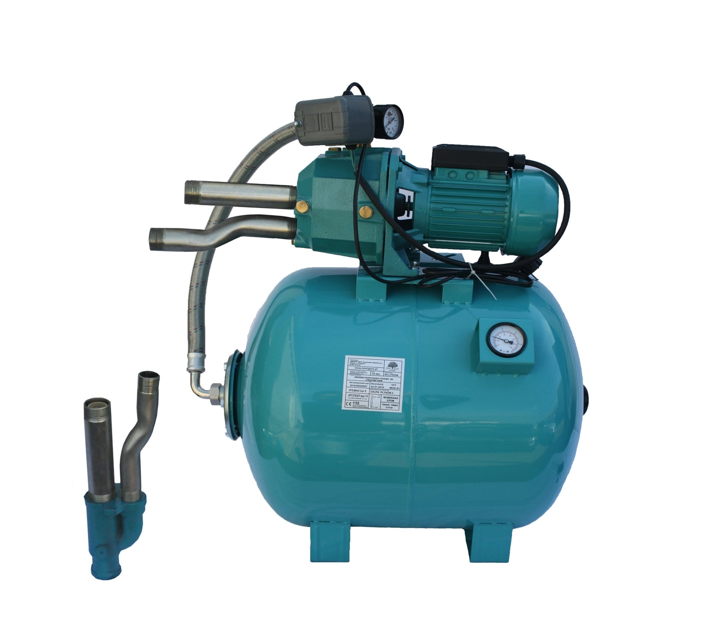 Hidrofor de mare adancime 23m cu ejector Omnigena DP355/80, rezervor 80 litri cu manometru, 0.75 kW + set 4 stuturi filetate, OM5003/80M+S