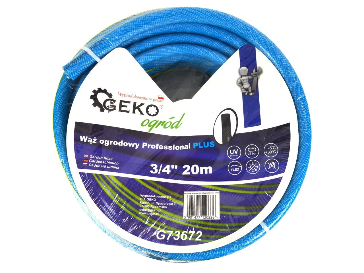 Kit irigare pentru gradina, furtun 3/4 "20m, 4 straturi, GEKO PROFESSIONAL + accesorii 4 piese, 3/4", Geko Blue Line