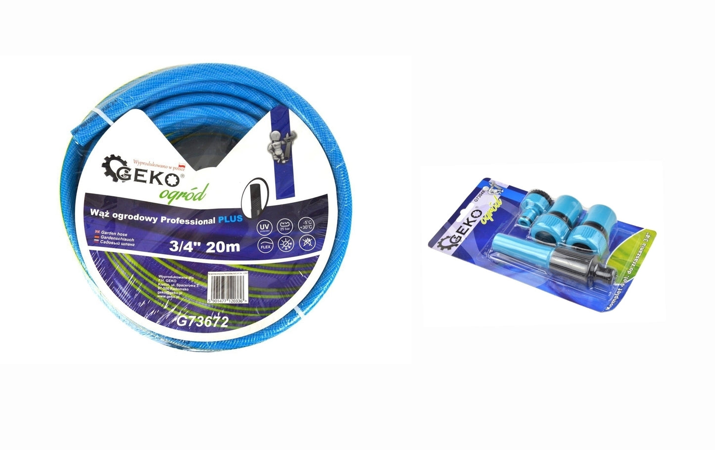 Kit irigare pentru gradina, furtun 3/4 "20m, 4 straturi, GEKO PROFESSIONAL + accesorii 4 piese, 3/4", Geko Blue Line