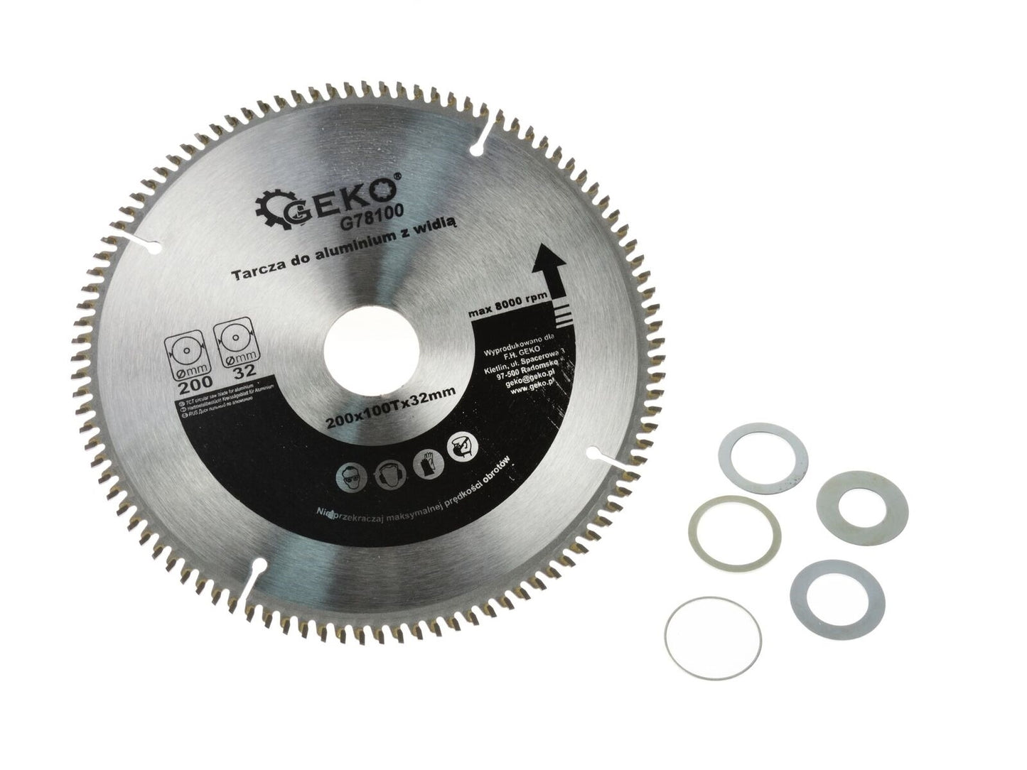 Disc pentru aluminiu cu kit de reductoare 200/25 x 100Tx32mm, Geko G78100