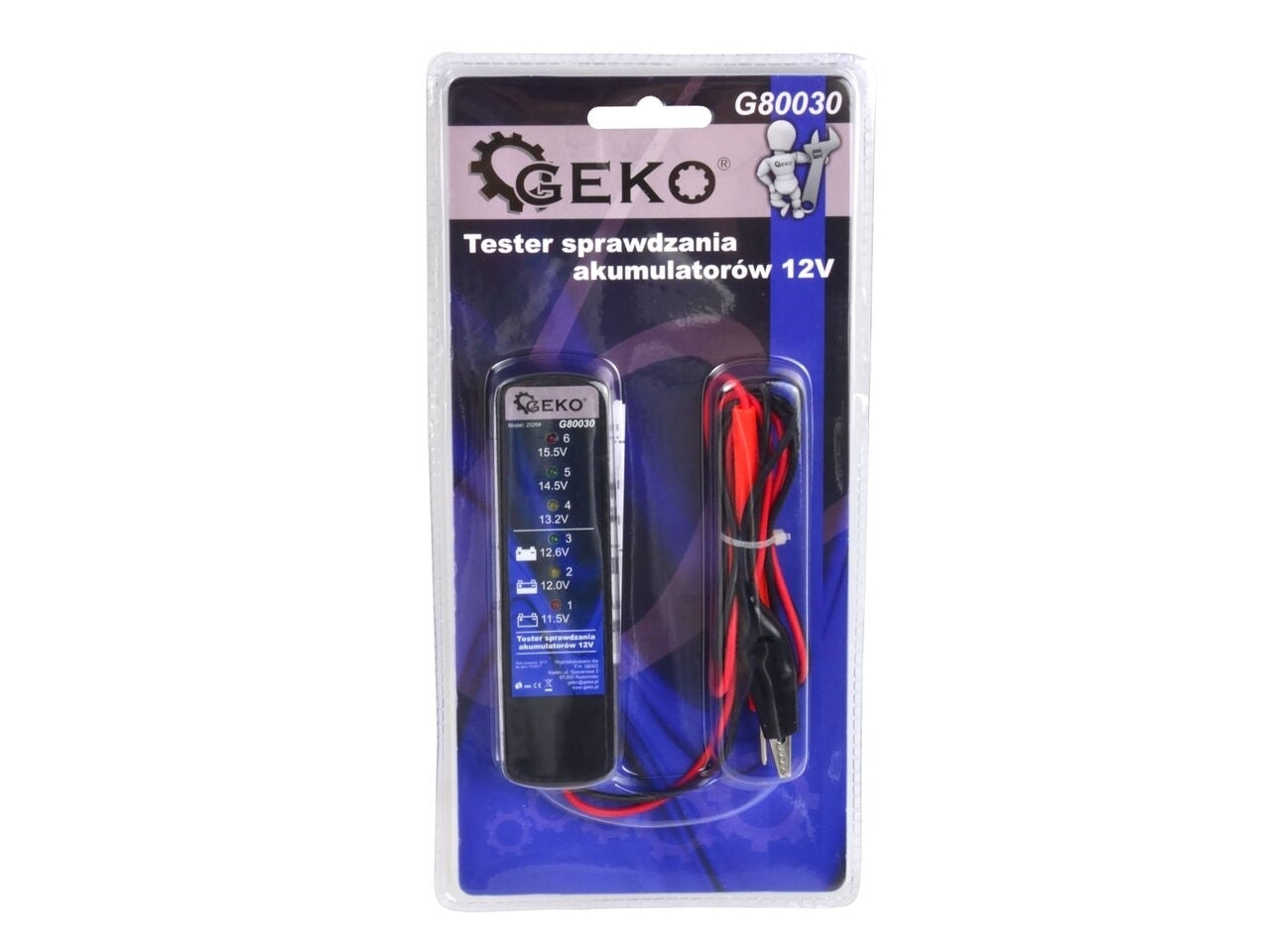 Tester pentru verificarea bateriilor 12V, Geko G80030